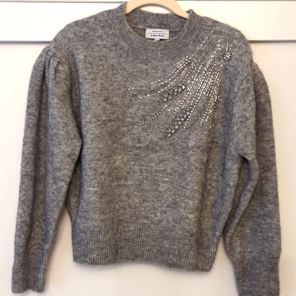 & Other Stories Embellished Puff Sleeve Sweater